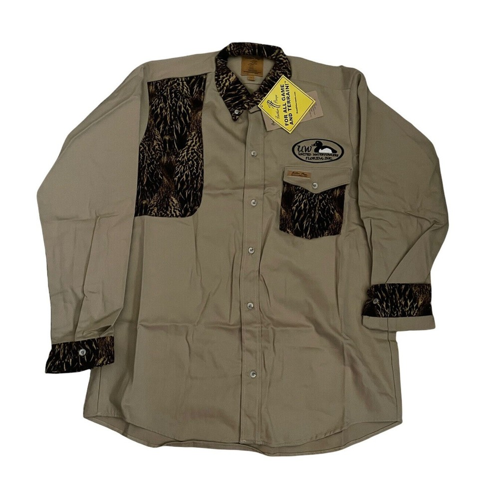 NWT Feather Flage Camouflage Duck Camo Shirt Large USA VTG United Waterfowlers